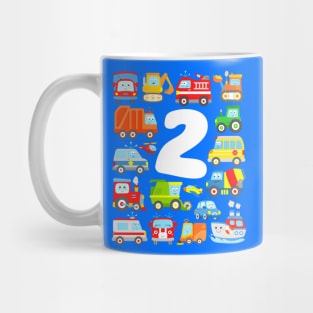 Kids 2nd Birthday Boy 2 Years Cars Vehicles Boat Plane Police Firefighter Mug